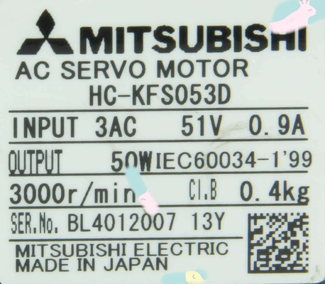 Mitsubishi HC-KFS053D AC Servo Motor 3AC 51V 0.9A 3000R/MIN NEW