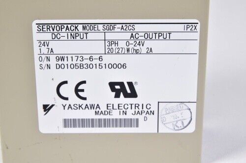 Yaskawa SGDF-A2CS AC SERVO AMPLIFIER 1.7/2A 0-24V 20W 3 PHASE NEW
