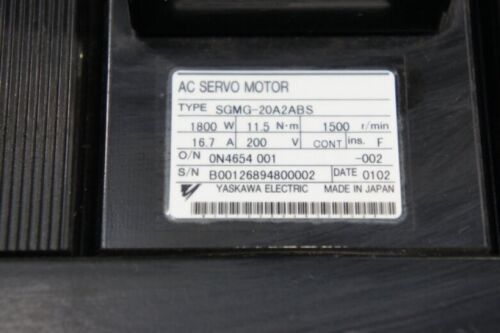 Yaskawa SGMG-20A2ABS AC Servo Motor 16.7A 1.8KW 1500RPM 200V NEW