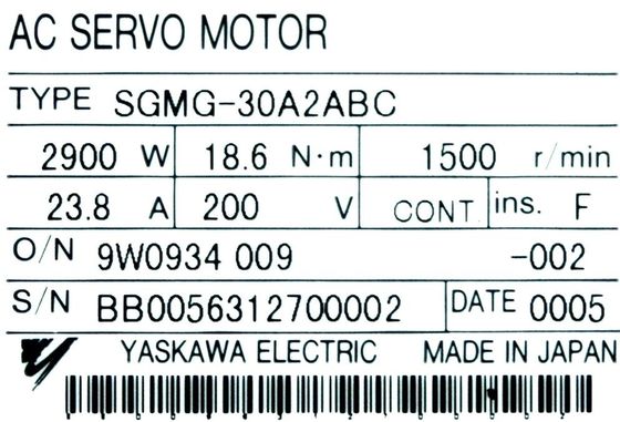 Yaskawa SGMG-30A2ABC AC Servo Motor 23.8A 2.9W 1500RPM 200V