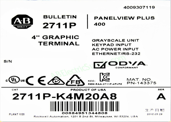 2711P-K4M20A8 2711P-K4M20D8 AB Panelview Plus 400 4 Inch Graphic Terminal Module In Box